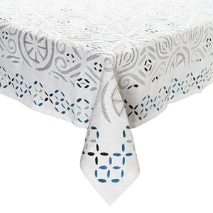Malta Tablecloth in White & Blue