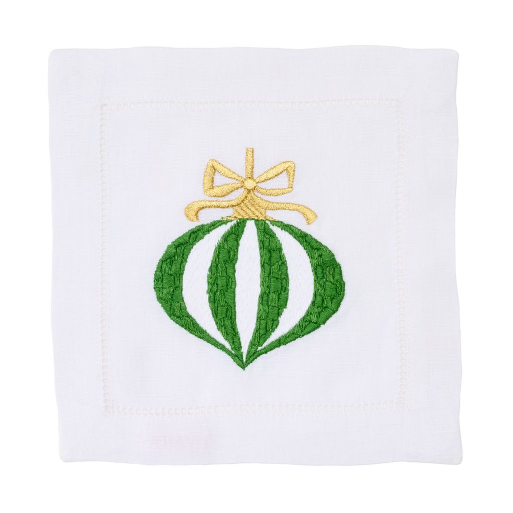 Vintage Bauble Embroidered Cocktail Napkin by Deborah Rhodes