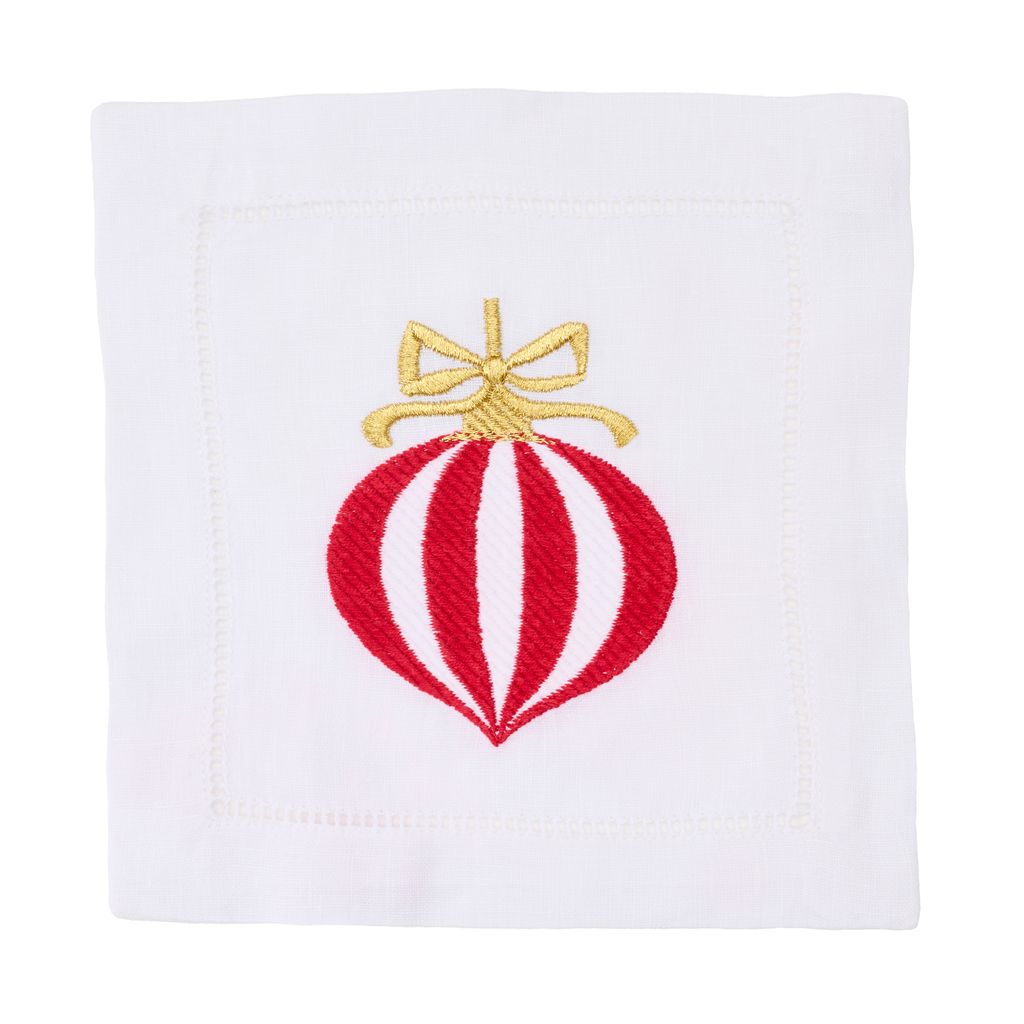 Vintage Bauble Embroidered Cocktail Napkin by Deborah Rhodes
