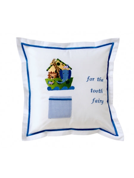 Tooth Fairy Pillow Cover, Blue Noah's Ark