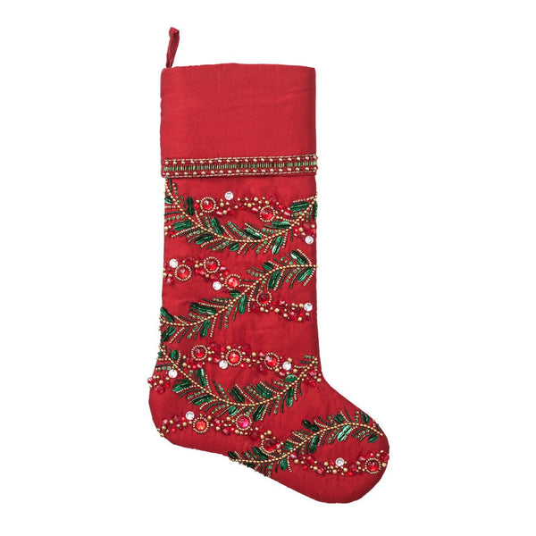 Holly and Sprig Stocking in Red, Green & Gold