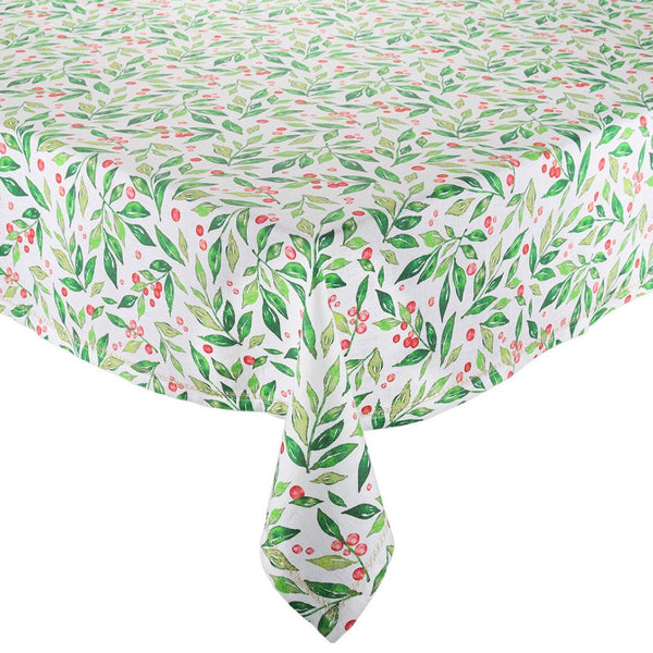 Winter Foliage Tablecloth in White, Red & Green