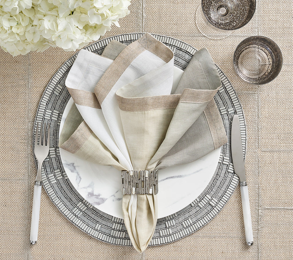 Kim Seybert & Matrix Napkin Ring in Silver & Pioneer Linens