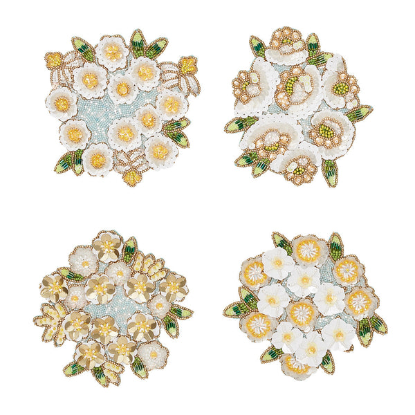 Gardenia Drink Coasters in Sky, White & Yellow