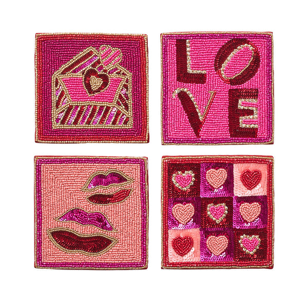 Amore Drink Coasters in Pink & Red
