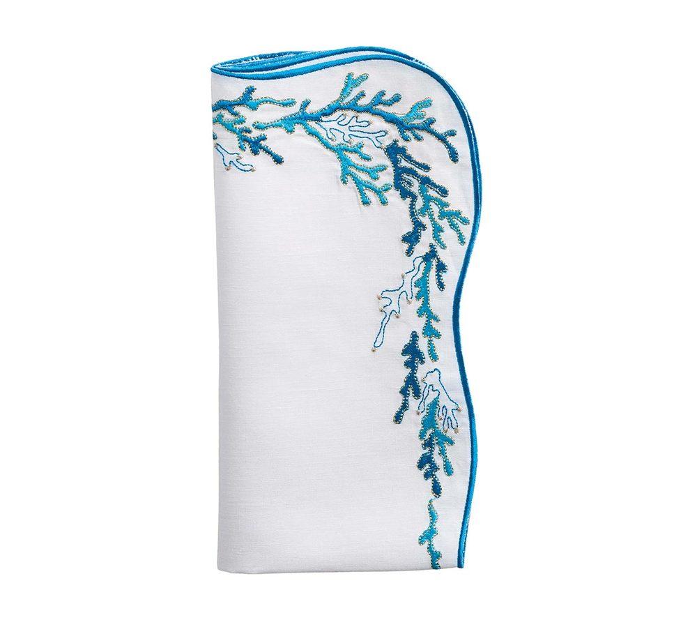 REEF NAPKINS IN WHITE, TURQUOISE & GOLD - Pioneer Linens