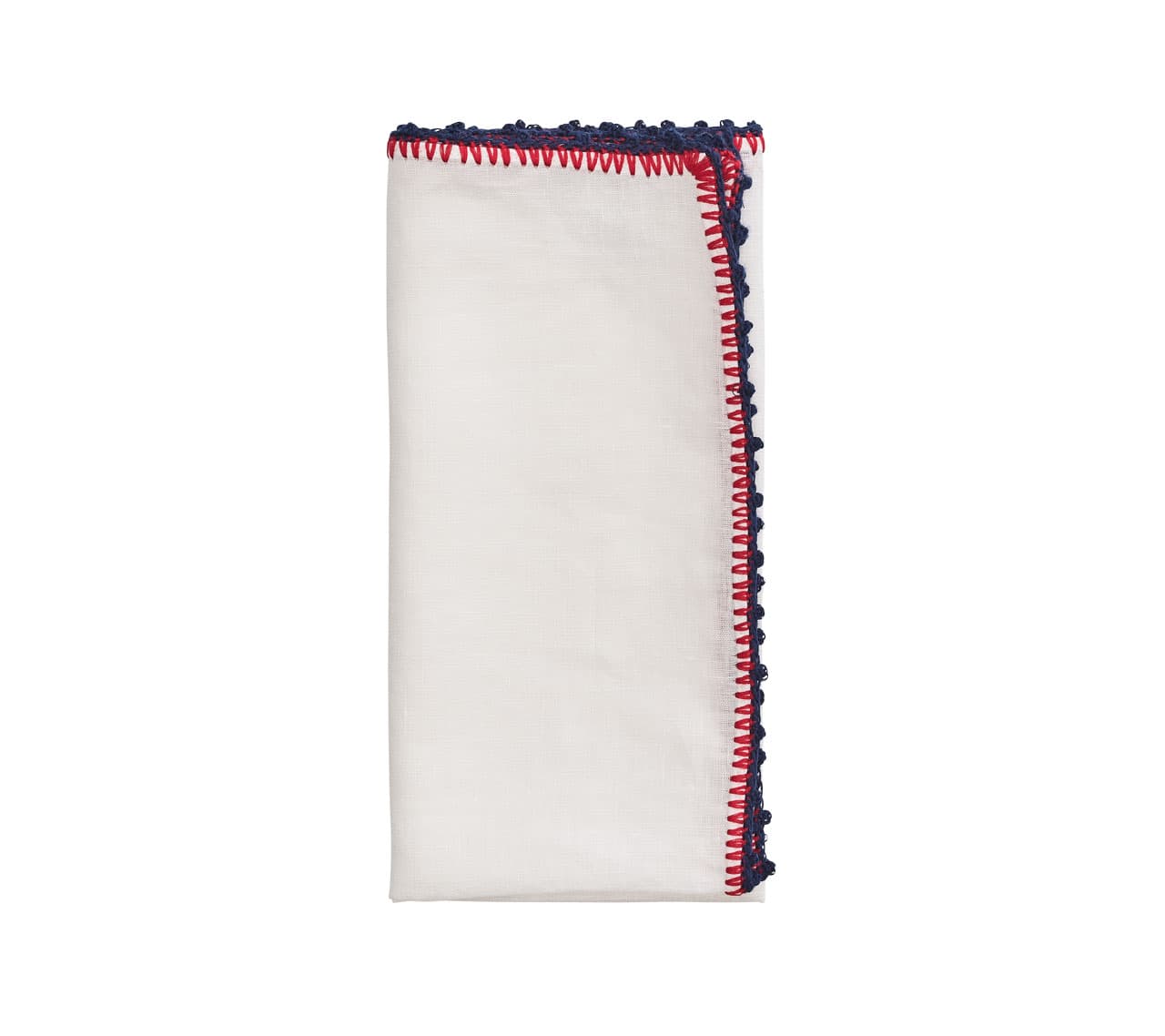 Knotted Edge Napkins in White, Navy & Red - Pioneer Linens