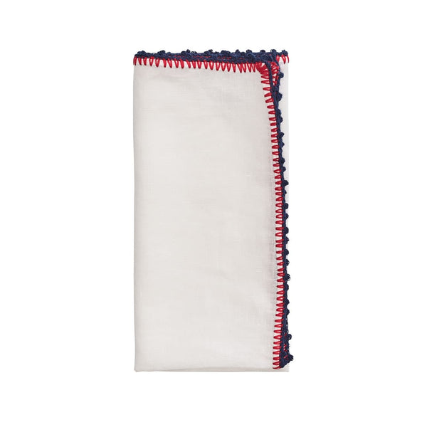 Knotted Edge Napkins in White, Navy & Red