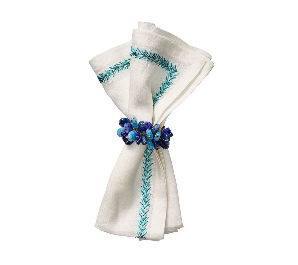 Jardin Napkins in White & Turquoise - Pioneer Linens