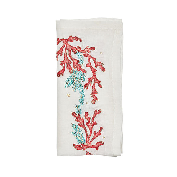 Coral Spray Napkin in White, Coral & Turquoise