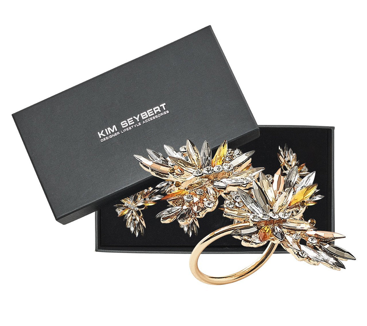 Butterflies Napkin Ring in Champagne & Crystal, Set of 4, in a Gift Box by Kim Seybert