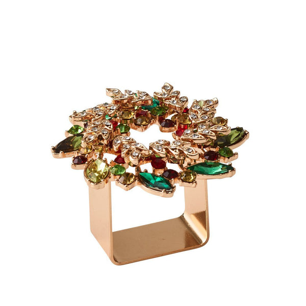 Gem Wreath Napkin Rings in Red, Green, & Gold