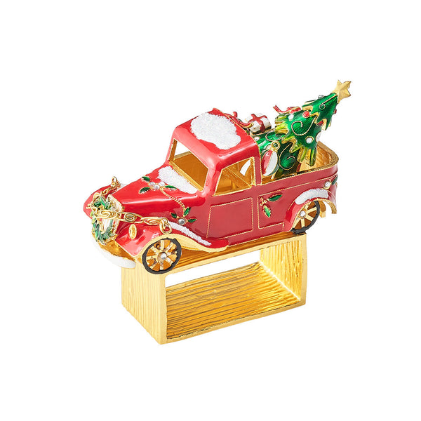 Xmas Truck Napkin Ring in Red, Green & Gold