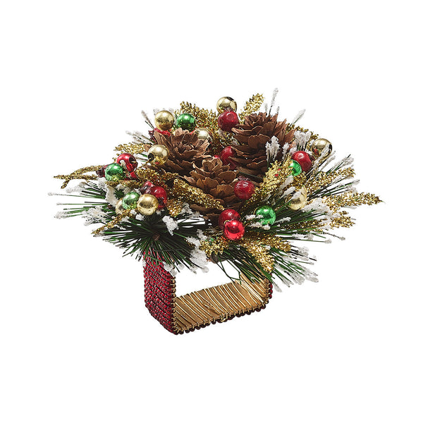 Winter Wreath Napkin Ring in Red Green & Gold
