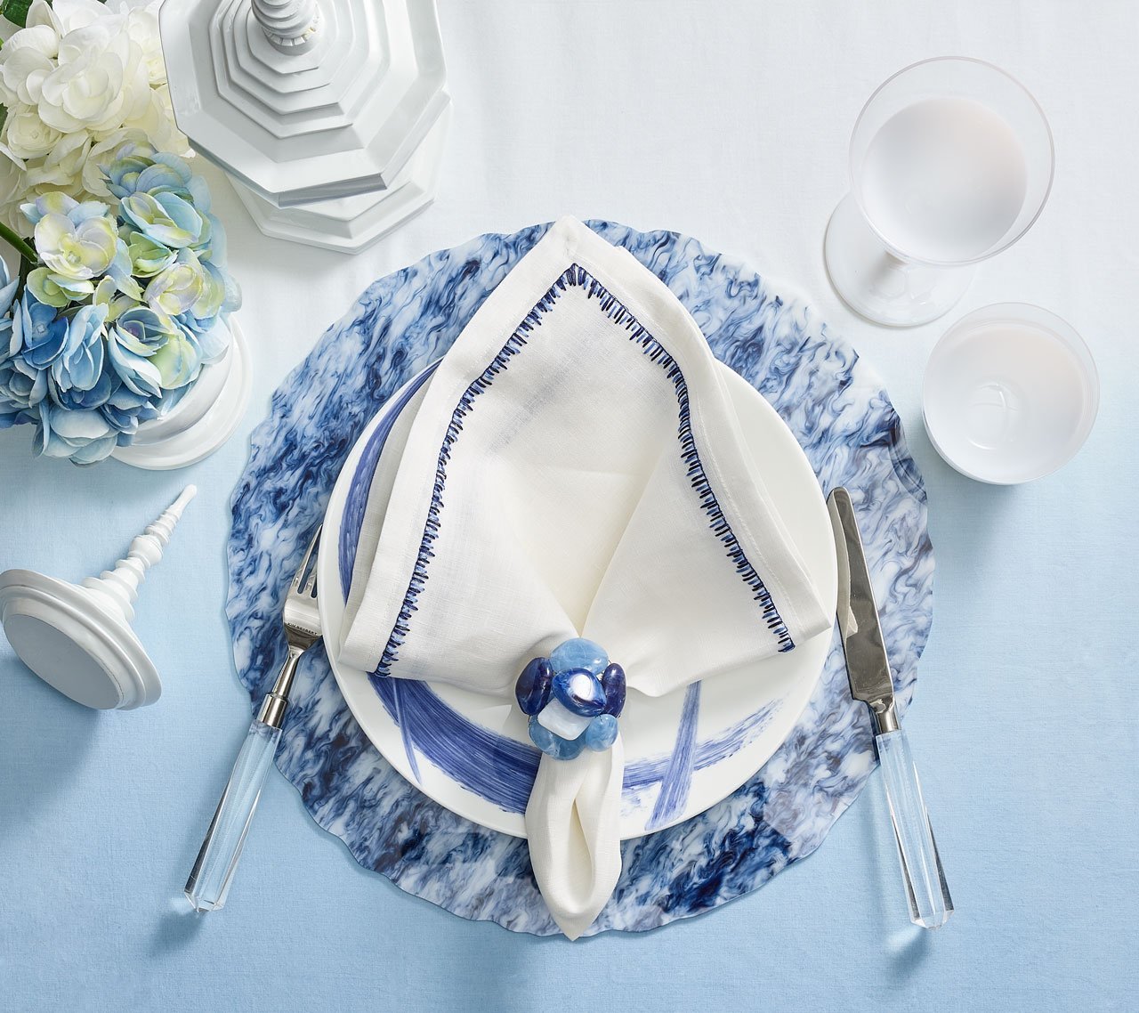 Dip Dye Tablecloth in White & Periwinkle - Pioneer Linens