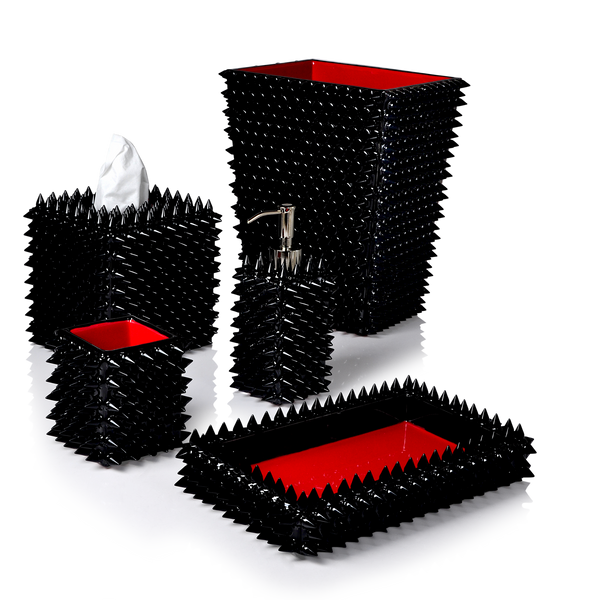 Quill Black Cones Embedded In Black Enamel With Red Trim Vanity Set