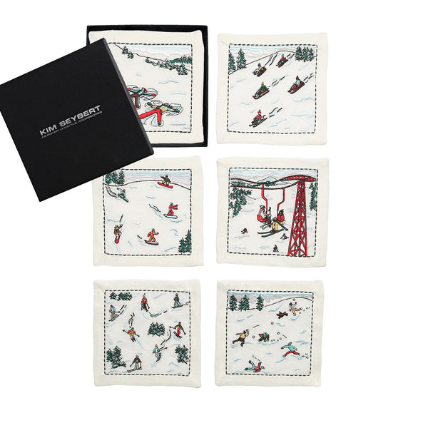 Apres Ski Cocktail Napkins in White & Multi